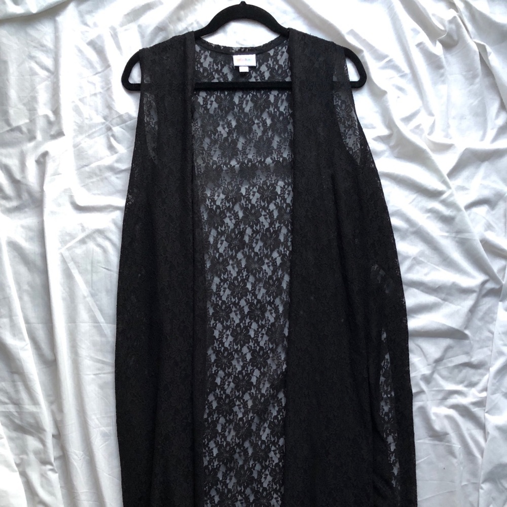 LuLaRoe Black Floral Lace Duster Vest